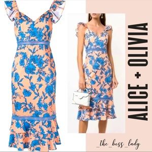 ALICE + OLIVIA dress midi floral summer spring floral lace ruffle
